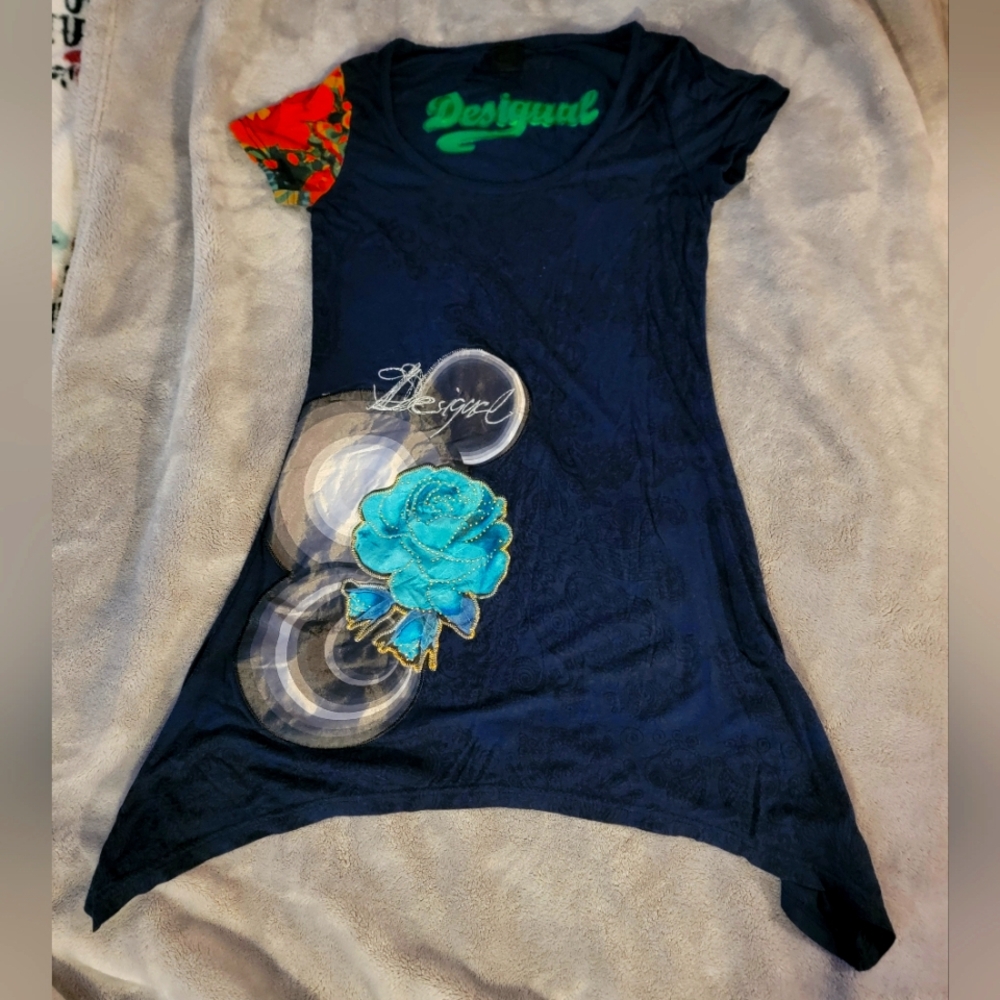 Desigual Navy Top with Floral Accents